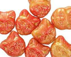 Czech Glass Orange Tabby w/ Gold Wash Cat Head 12mm