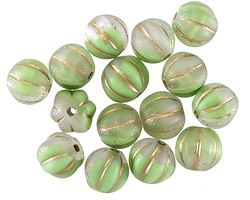 Czech Glass Matte Mossy Path Mix w/ Gold Melon Round 8mm