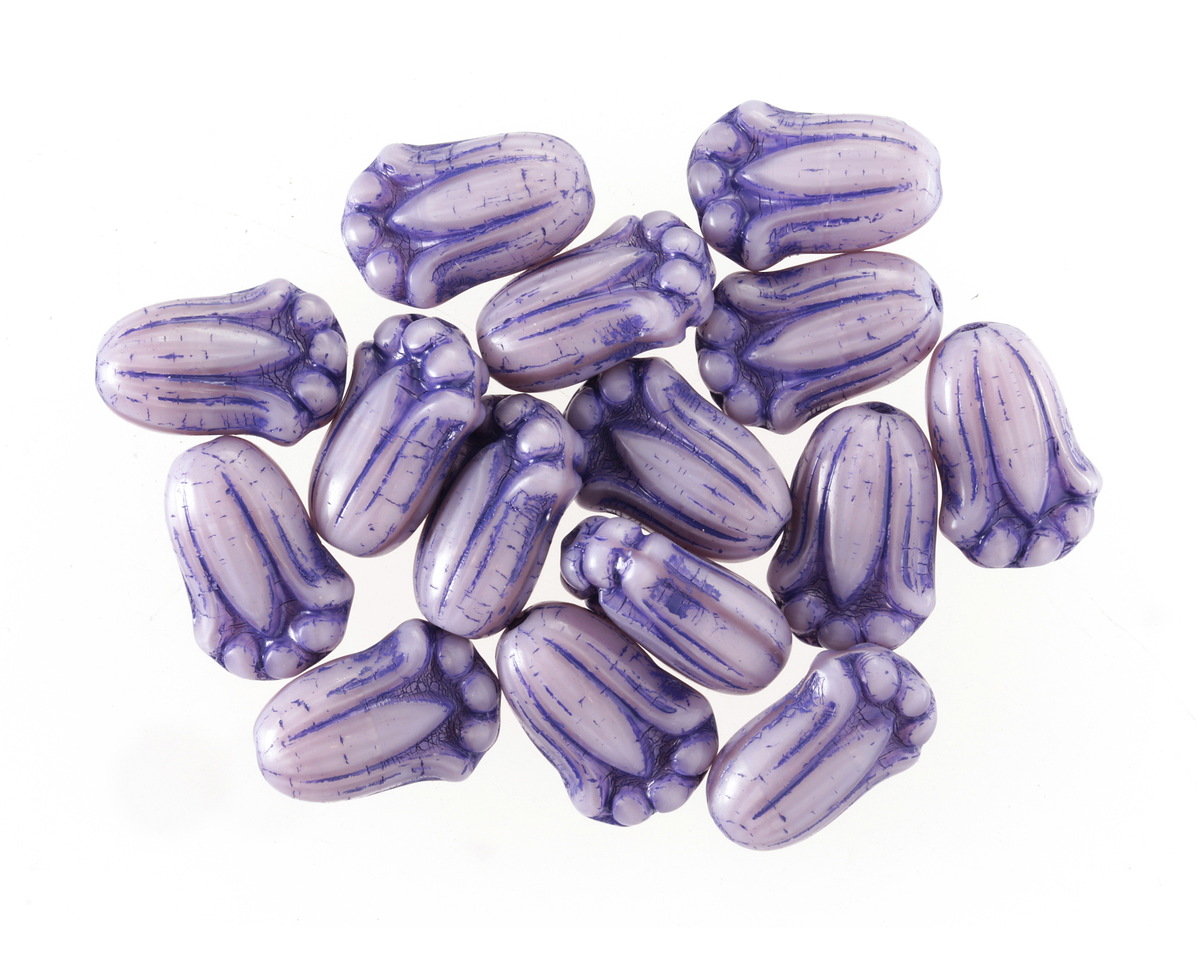 Czech Glass Lavender w/ Purple Wash Tulip 12x8mm