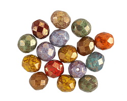 Czech Glass Bronzed Opaque Multi Color Mix Fire Polished Round 8mm