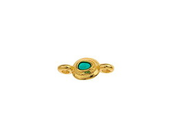 24K Gold (plated) Transparent Emerald Enamel Ornate Organic Oval Focal Link 15x7mm