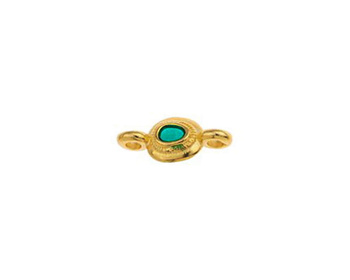 24K Gold (plated) Transparent Emerald Enamel Ornate Organic Oval Focal Link 15x7mm