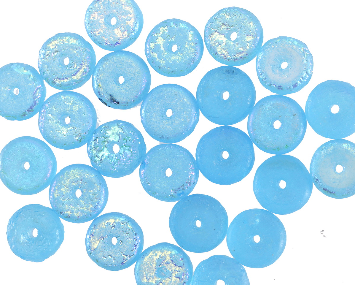 Czech Glass Textured Aquamarine AB Heishi 4x8mm