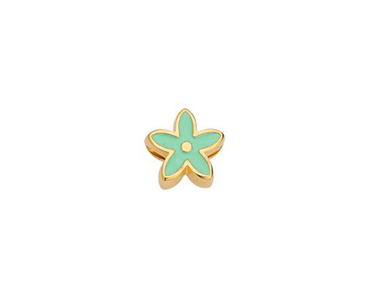 24K Gold (plated) Sweet Mint Enamel Flower Bead 11mm