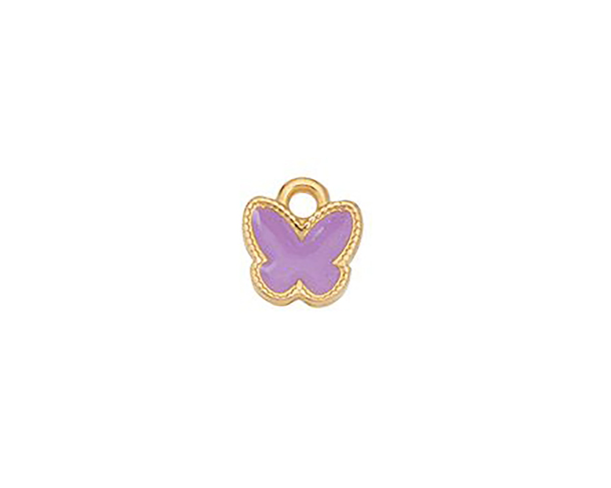 24K Gold (plated) Lilac Enamel Butterfly Focal 9x9.5mm