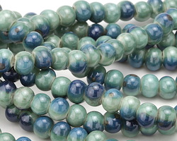 Ocean Blue Porcelain Tumbled Rondelle 7x8-9mm