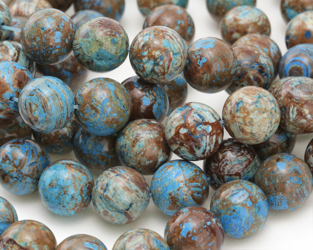 Blue Calsilica Jasper 10mm Round Bead - Blue Sky Jasper - Blue and Brown Stone - 39 beads - Full