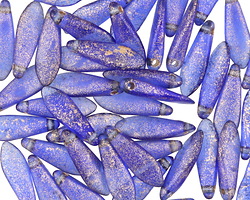 Czech Glass Etched Sapphire w/ Gold Finish Dagger 5x15mm