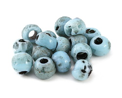 African Glass Aqua Sandcast Textured Rondelle 7-10x9-10mm