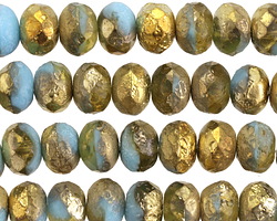 Czech Glass Etched Ocean Sands w/ Gold Fire Polished Rondelle 6x8mm