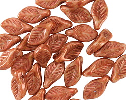 Czech Glass Bisque Picasso w/ Copper Wash Leaf Drop 6x12mm