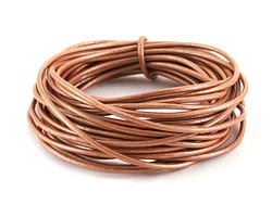 Metallic Rose Gold Round Leather Cord 2mm, 32 feet
