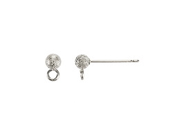 Silver (plated) Stardust Ball Earring w/ Loop 4mm