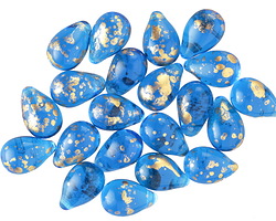 Czech Glass Capri w/ Gold Flecks Teardrop 6x9mm