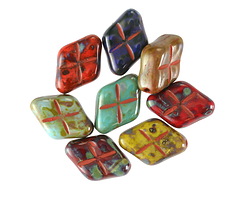 Czech Glass Multi-Color Mix w/ Picasso Quilted Diamond 12x8mm