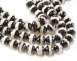 Tibetan (Dzi) Agate Black w/ White Band Faceted Round 10mm