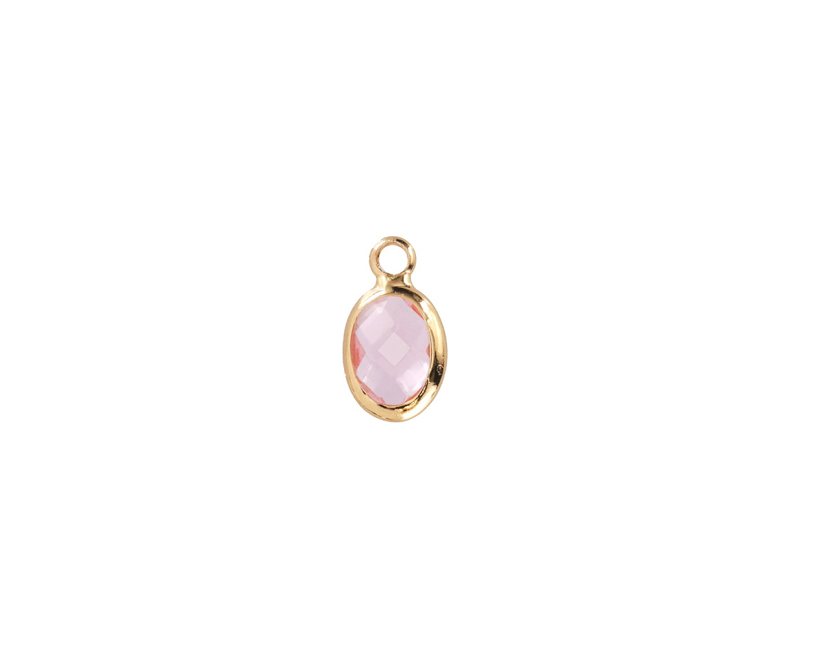 Rose Pink Crystal Oval Drop in Gold Finish Bezel 6x8mm