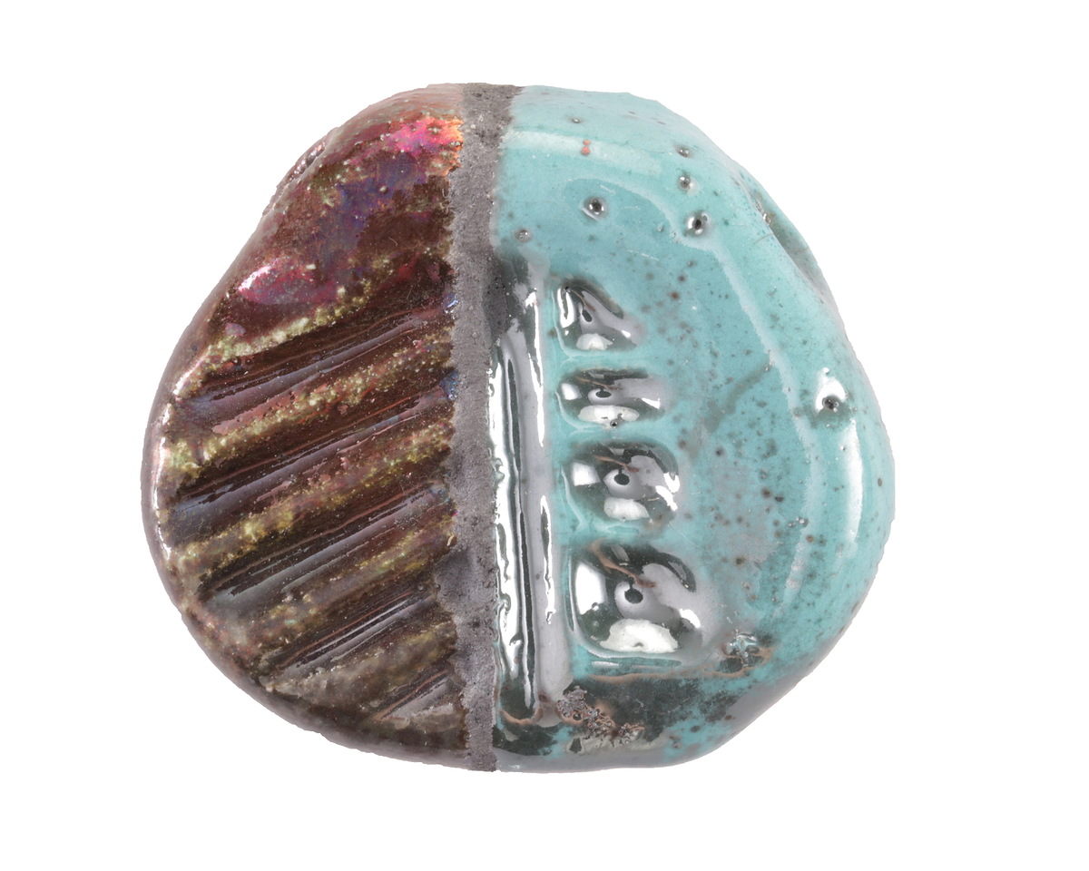 Mykonos Ceramic Raku Metallic Frosted Copper Fossil Pendant 42x37mm