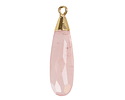 Rose Quartz Faceted Puff Teardrop Focal w/ Gold Finish 9x28mm