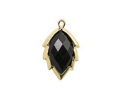 Black Obsidian Faceted Puff Leaf Focal w/ Gold Finish 14x22mm