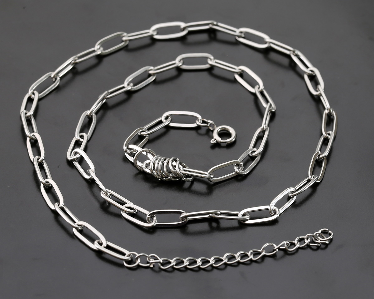 Stainless Steel Paperclip Chain, 18" Finished w/ 7 jump rings & 2" extender, 11x4mm links