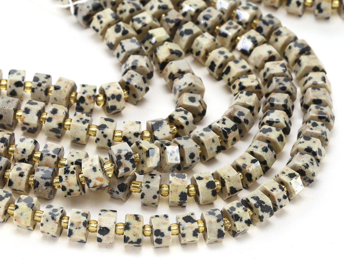 Dalmatian Jasper Microfaceted Hexagon Heishi 4x8mm