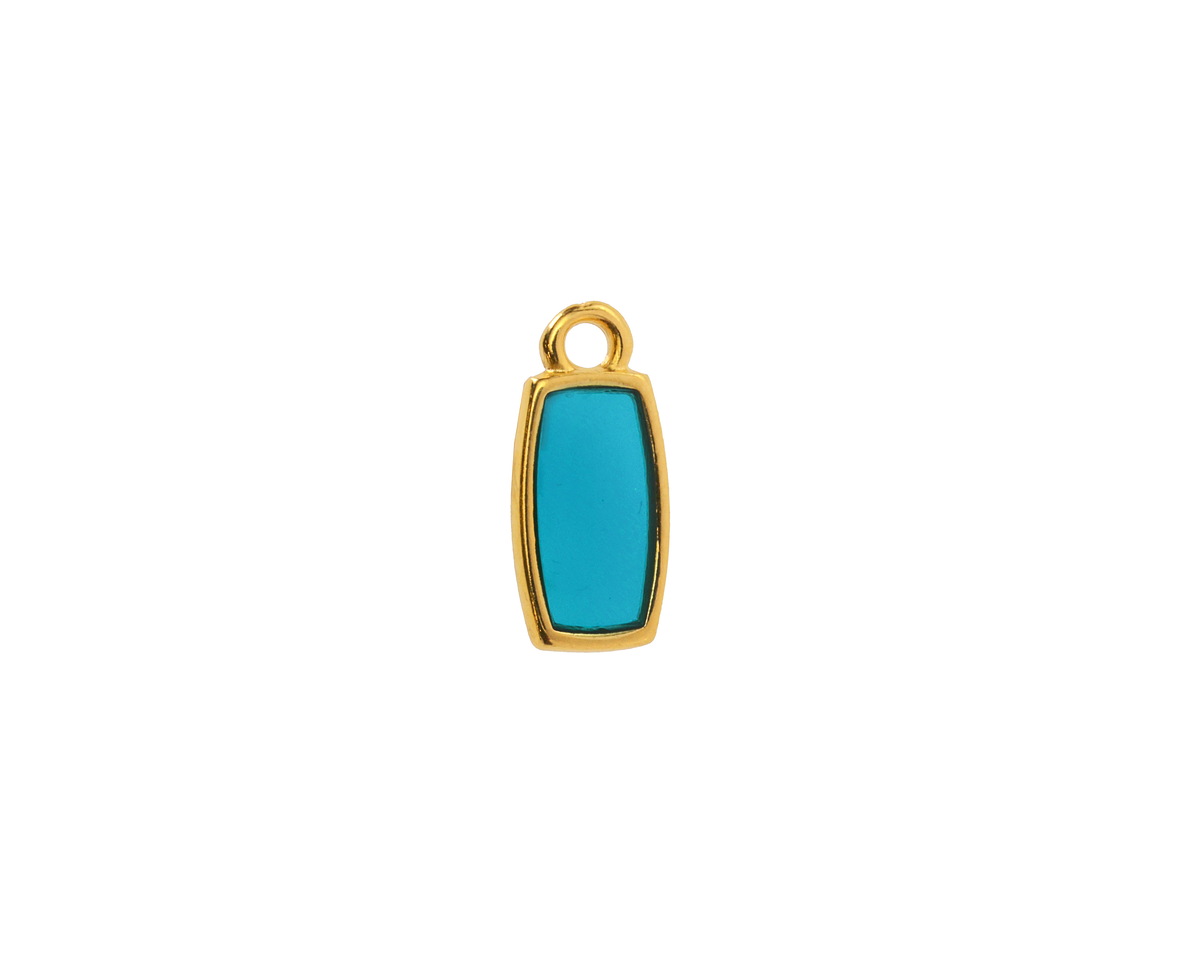 24K Gold (Plated) Transparent Turquoise Resin Rectangle Focal 6x13mm