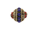 Nepalese Brass w/ Bands of Coral & Lapis Dots Rice 17mm