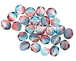 Czech Glass Dual Coated Aqua/Fuchsia Fire Polished Round 6mm