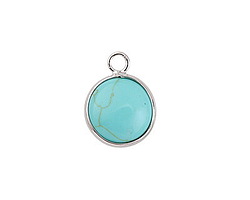 Turquoise (syn.) Coin Focal w/ Silver Finish 13x17mm