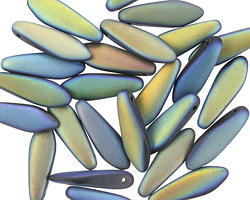 Czech Glass Matte Jet AB Dagger 5x16mm