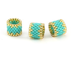 Turquoise w/ Gold Lace Edge 9x10mm Miyuki Woven Seed Bead Tube for 12mm Interchangeable Focal