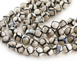 Tibetan (Dzi) Agate White & Black Patterned Faceted Round 10mm