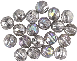 Czech Glass Crystal AB w/ Antique Silver Faceted Melon Round 8mm
