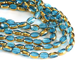Aquamarine Crystal w/ Gold Faceted Oval 9x6mm