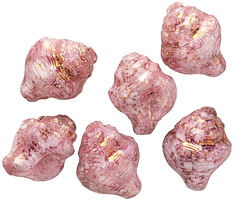 Czech Glass White w/ Pink Stone & Metallic Gold Wash Murex Shell 15x12mm