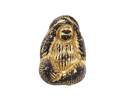 Czech Glass Jet w/ Gold "See No Evil" Monkey Focal Bead 16x22mm