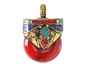 Nepalese Red Magnesite & Brass w/ Turquoise, Lapis & Coral Pendant 27x39mm