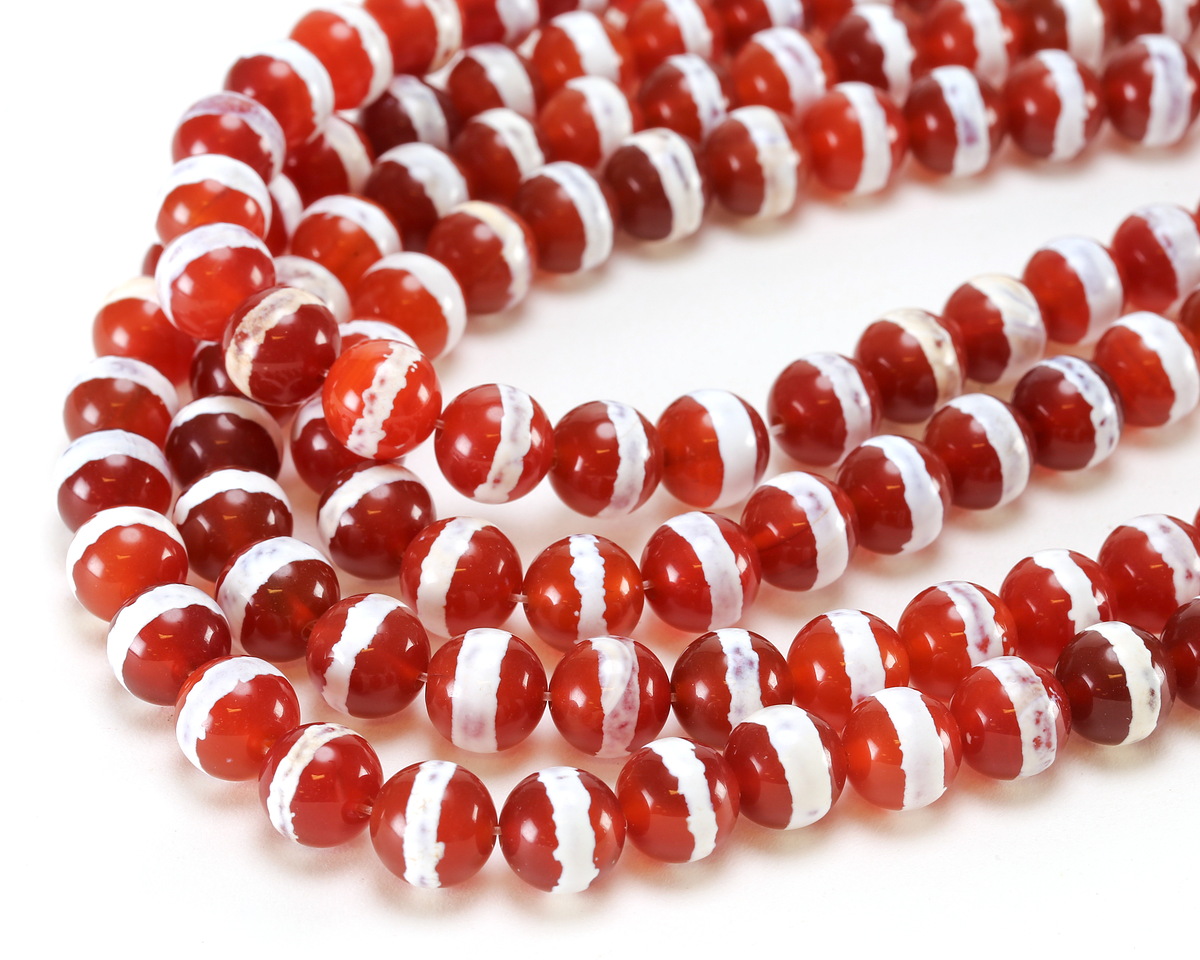 Tibetan (Dzi) Red Agate Banded Round 10mm