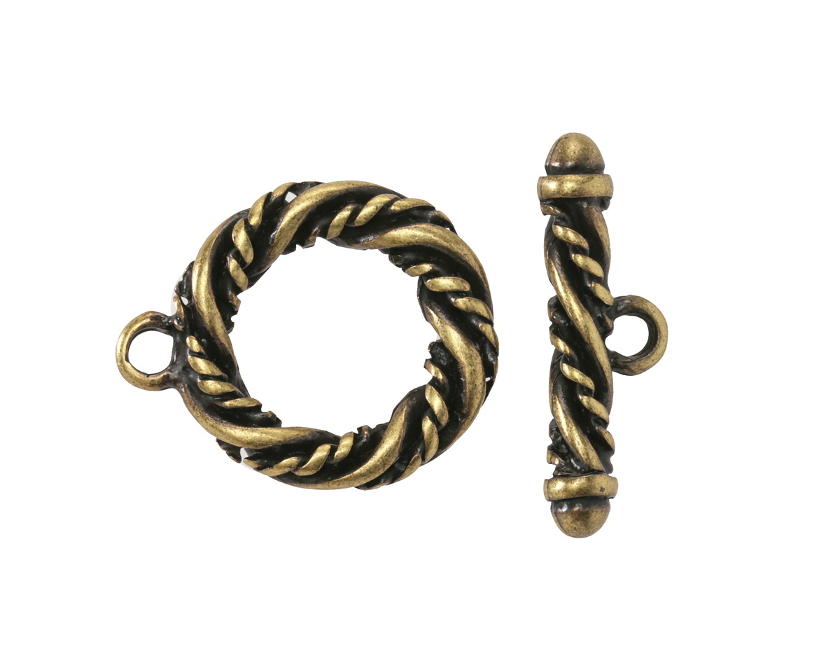 Antique Brass (plated) Twisted Rope Toggle Clasp 20x17mm, 21mm Bar