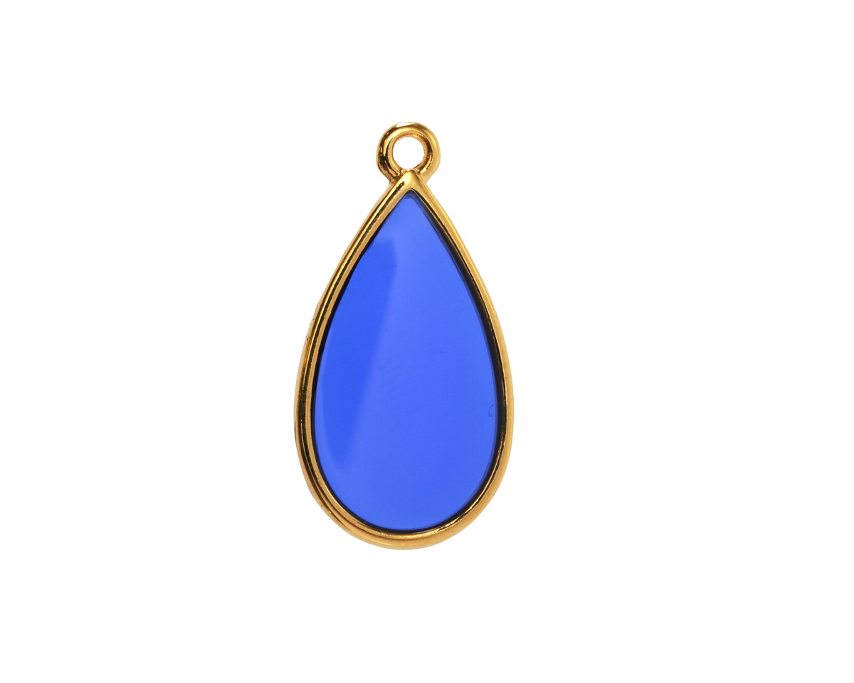 24K Gold (Plated) Transparent Cobalt Blue Resin Drop Focal 13x23mm