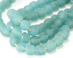 African Recycled Glass Island Blue Tumbled Round 15-18mm