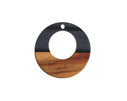 Walnut Wood & Jet Pearlescent Resin Off-Center Hoop Focal 28mm