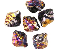 Czech Glass Jet w/ Metallic Rainbow Finish Murex Shell 15x12mm