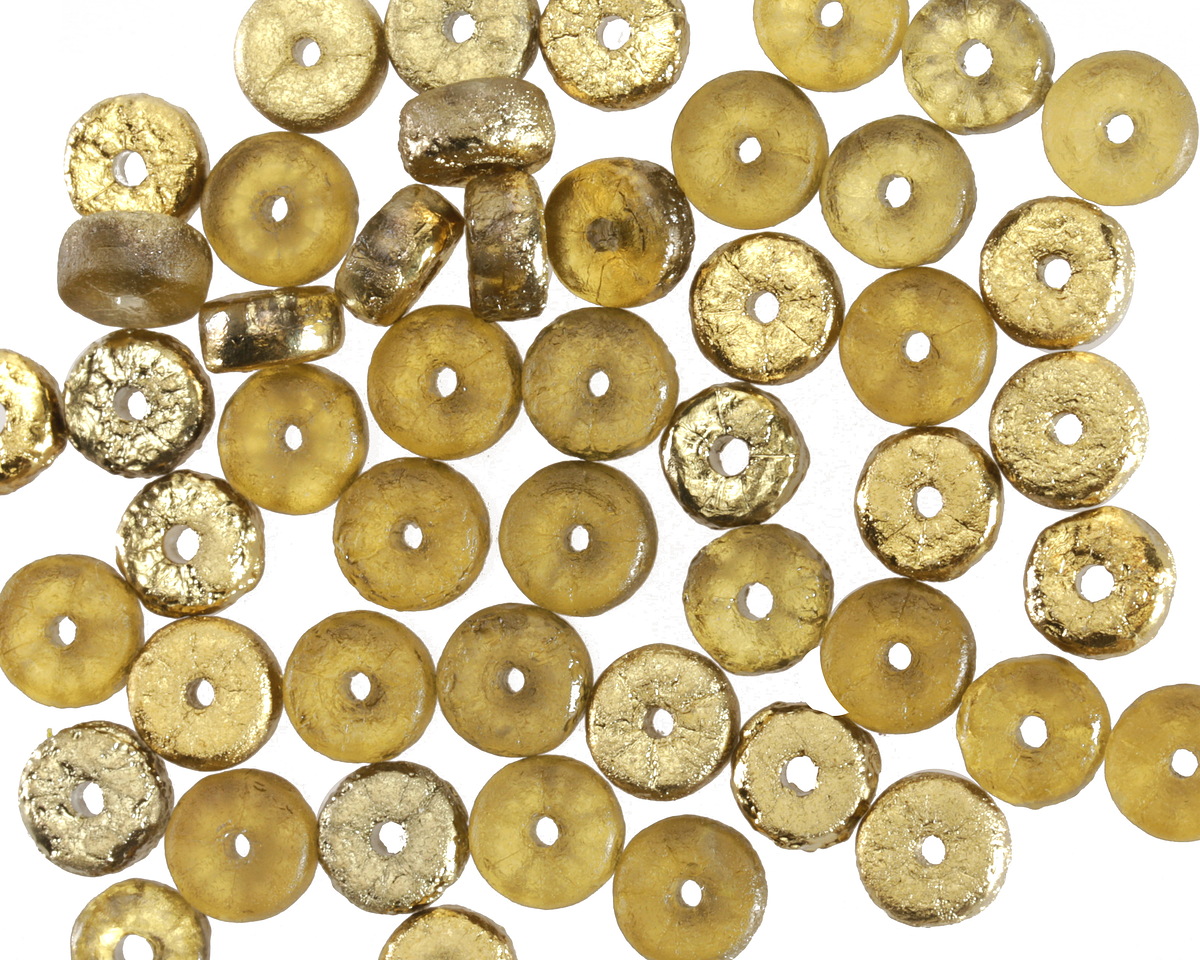 Czech Glass Textured Light Topaz w/ Gold Heishi 3x6mm