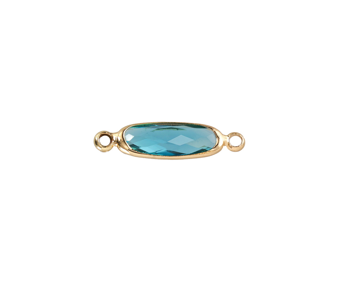 Pacific Blue Crystal Elongated Oval Link in Gold Finish Bezel 22x6mm