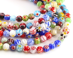 Millefiori Glass Multi-color Flower Round 6mm