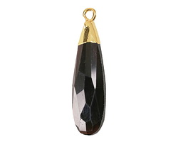 Black Obsidian Faceted Puff Teardrop Focal w/ Gold Finish 9x28mm