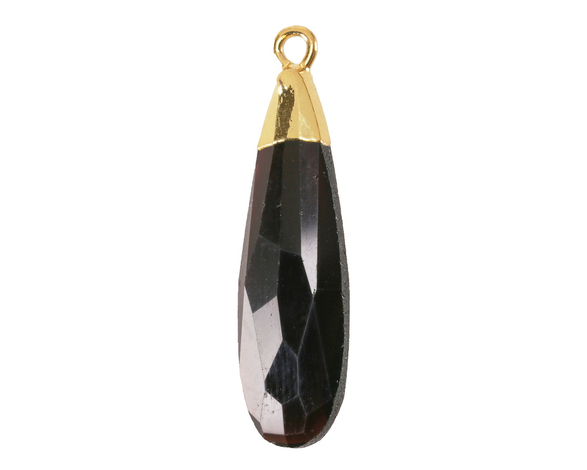 Black Obsidian Faceted Puff Teardrop Focal w/ Gold Finish 9x28mm