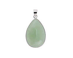 Green Aventurine Teardrop Silver Wrapped w/ Bail Pendant 22x41mm